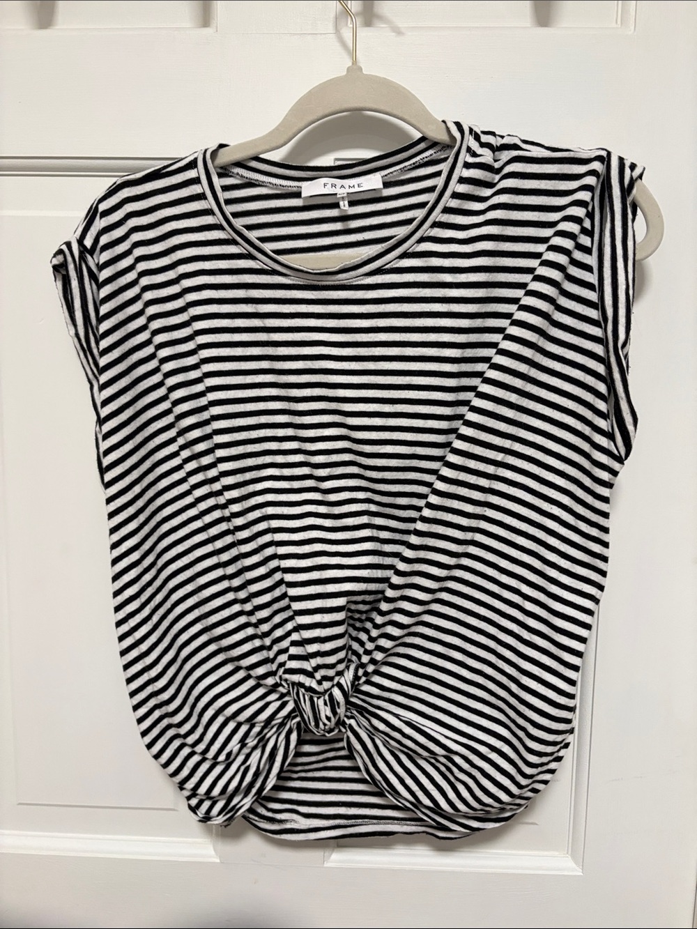 Frame Denim Black & White Striped Knot-Front Tank